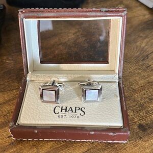 Chaps Silver and White Square Cuff Links